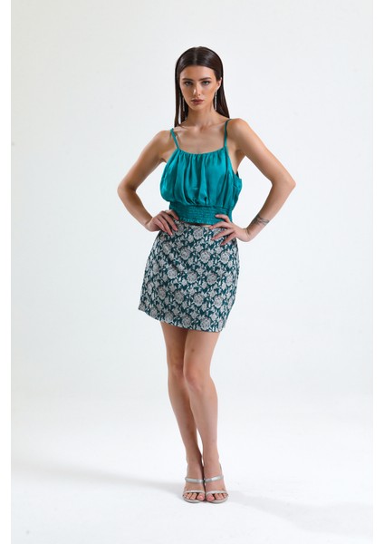 Gipeli Baskılı Saten Bluz | BLZ34223 Yesıl modelleri