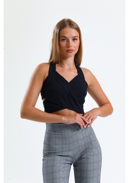 Sırtı Fermuarlı Onu Dekolteli Krep Bluz | BLZ14691