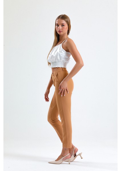 Pantolon - Bilekte Atlas Kumas Pantolon | PNT19003 Camel