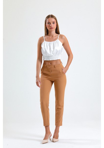 Pantolon - Bilekte Atlas Kumas Pantolon | PNT19003 Camel fiyatları