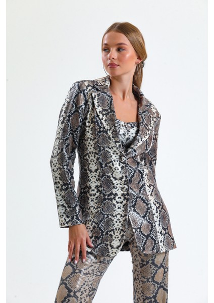 Ici Astarlı Leopar Desenli Abiye Pul Payet Ceket | CKT34264