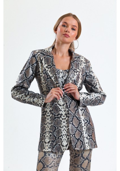 Ici Astarlı Leopar Desenli Abiye Pul Payet Ceket | CKT34264
