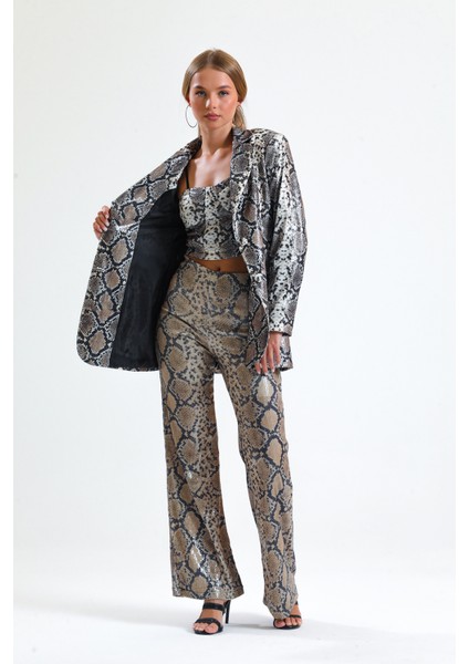 Ici Astarlı Leopar Desenli Abiye Pul Payet Ceket | CKT34264