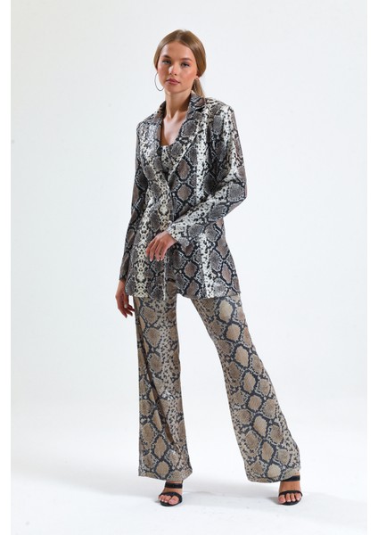 Ici Astarlı Leopar Desenli Abiye Pul Payet Ceket | CKT34264