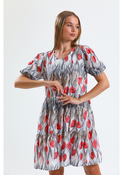 Kol Ucu Lastikli Arkası Damlalı Yandan Cepli Elbise | ELB34306