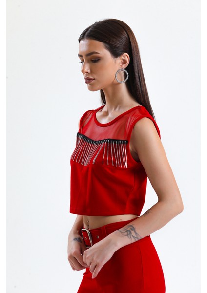 Taş Detaylı Abiye Bluz | BLZ34565 Kırmızı fiyatları