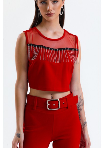 Taş Detaylı Abiye Bluz | BLZ34565 Kırmızı modelleri