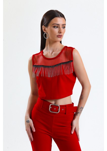 Taş Detaylı Abiye Bluz | BLZ34565 Kırmızı fırsatları