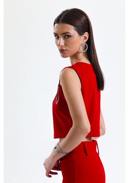 Taş Detaylı Abiye Bluz | BLZ34565 Kırmızı indirimleri