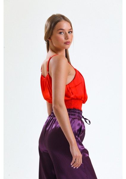 Gipeli Baskılı Saten Bluz | BLZ34223 Oranj fiyatları