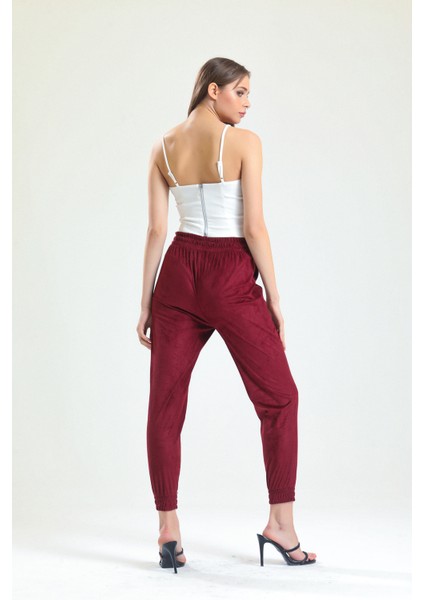 Beli ve Paçaları Lastikli Süet Pantolon | PNT33895 Bordo indirimleri