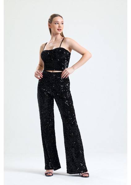 Fermuarlı Payetli Kadife Bustiyer | BUS34034 Siyah Siyah fırsatları