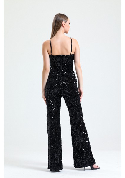 Fermuarlı Payetli Kadife Bustiyer | BUS34034 Siyah Siyah indirimleri