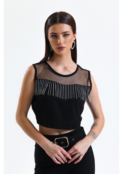 Taş Detaylı Abiye Bluz | BLZ34565 Siyah
