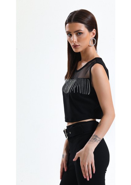 Taş Detaylı Abiye Bluz | BLZ34565 Siyah