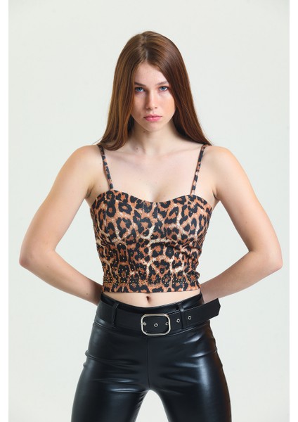 Desenli Kaplı Bustiyer BST31901YN Siyah Kahve Leopar