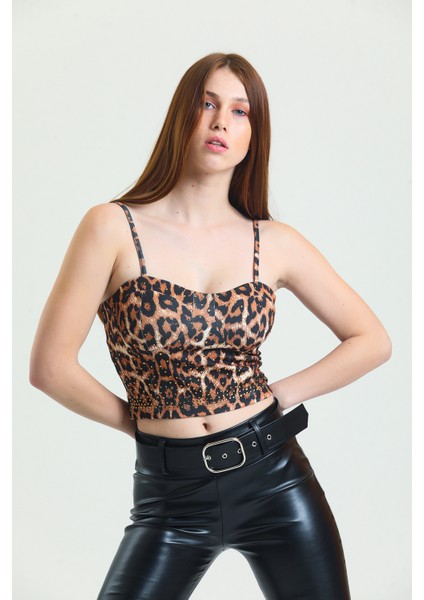 Desenli Kaplı Bustiyer BST31901YN Siyah Kahve Leopar