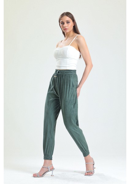 Beli ve Paçaları Lastikli Süet Pantolon | PNT33895 Yesıl modelleri