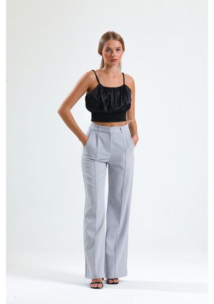 Süs Dikişli Hürrem Kumaş Bol Paça Pantolon | PNT34239 Gri fiyatları