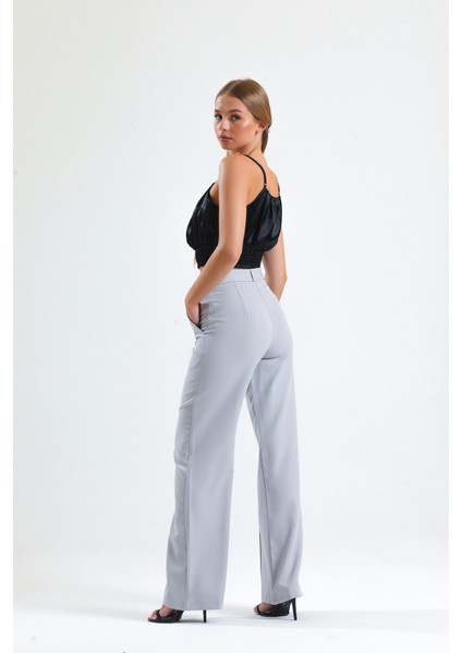 Süs Dikişli Hürrem Kumaş Bol Paça Pantolon | PNT34239 Gri indirimleri