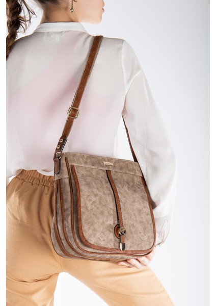 Cilt 2 Bölmeli Kapaklı Fermuarlı Vizon Taba Kadın Omuz Çantası fiyatları