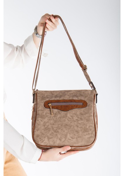 Cilt 2 Bölmeli Kapaklı Fermuarlı Vizon Taba Kadın Omuz Çantası modelleri