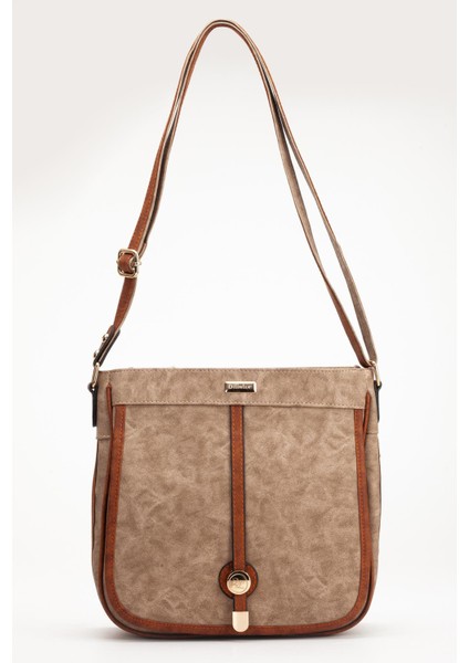 Cilt 2 Bölmeli Kapaklı Fermuarlı Vizon Taba Kadın Omuz Çantası fırsatları