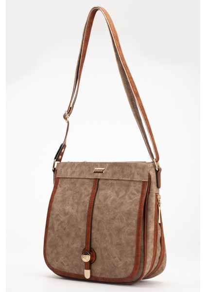 Cilt 2 Bölmeli Kapaklı Fermuarlı Vizon Taba Kadın Omuz Çantası indirimleri