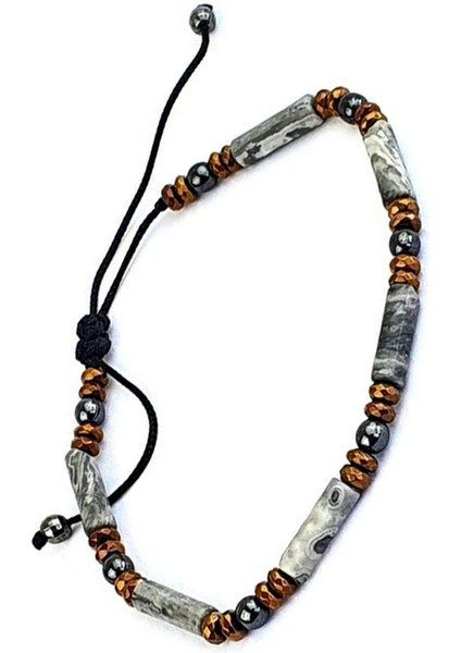 Akik ve Hematit Taşlı Tasarım Doğal Taş Bileklik