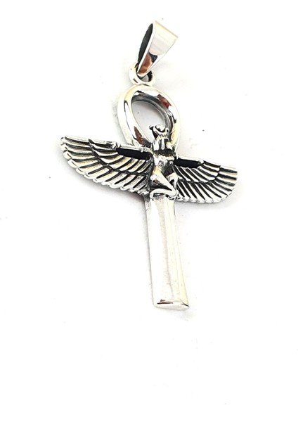 925AYAR Gümüş Kanatlı Firavun Ankh Kolye Ucu