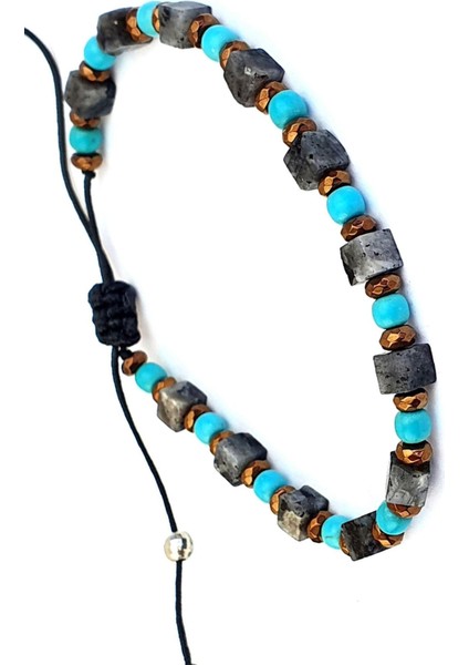 Akik Turkuaz Hematit Taş Detaylı Tasarım Doğal Taş Bileklik