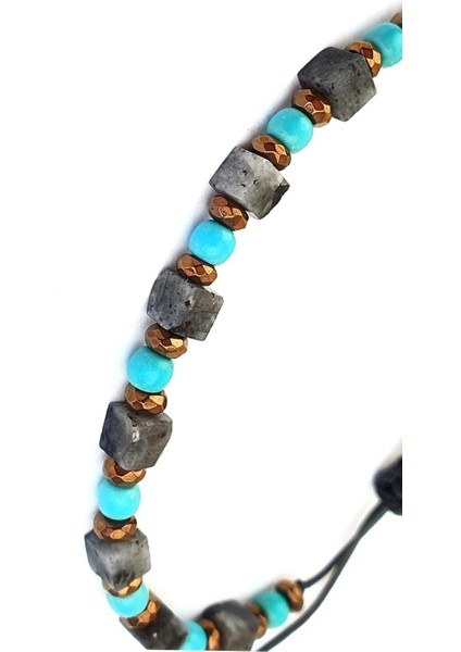 Akik Turkuaz Hematit Taş Detaylı Tasarım Doğal Taş Bileklik fiyatları