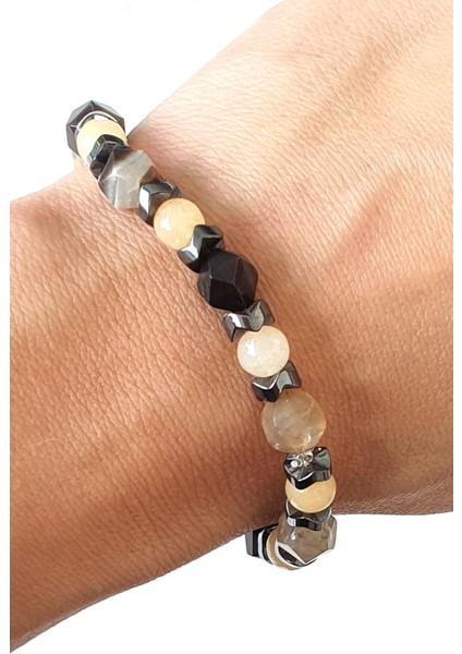 Akik Hematit ve Kuvars Taşlı Tasarım Doğal Taş Bileklik fiyatları
