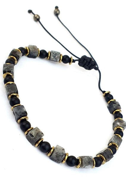 Oniks Akik Hematit Taş Detaylı Tasarım Doğal Taş Bileklik