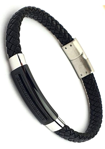 Oniks Taşlı Seramik Çelik Detaylı Siyah Deri Erkek Bileklik fiyatları