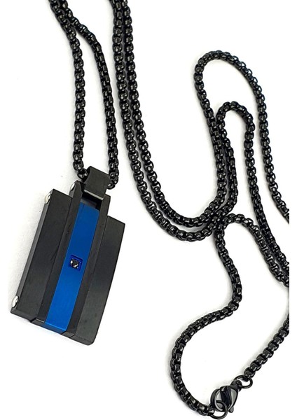 Mavi Siyah Rodajli 316L Çelik Erkek Kolye