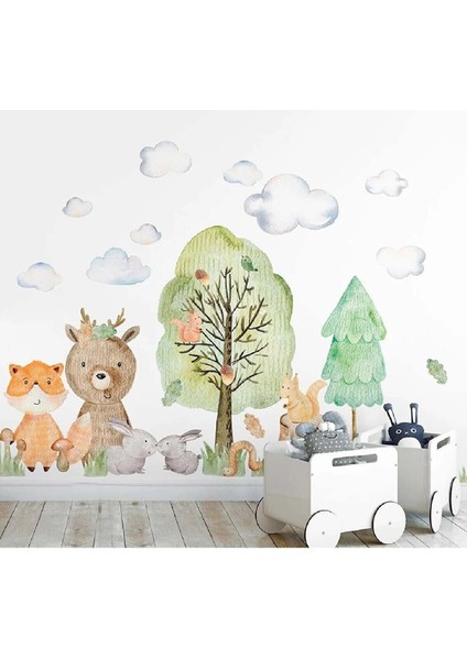 Woodland Sevimli Hayvanlar El Çizimi Mega Duvar Sticker Seti