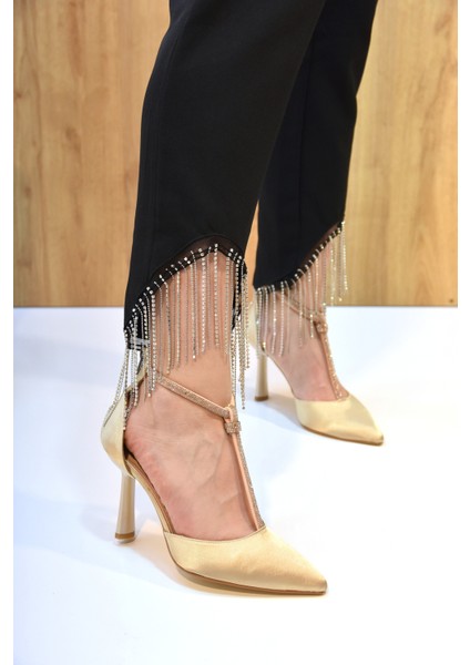 (Park Moda) Taş Biyeli Burnu Kapalı Taş Biyeli Topuklu Kadın Ayakkabı Nut fırsatları
