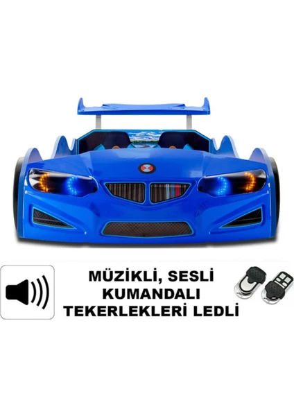 Gt1 - M7 - Bmw - Mavi Arabalı Yatak, Full Işıklı, Kumandalı, Sesli, Mavi Renk