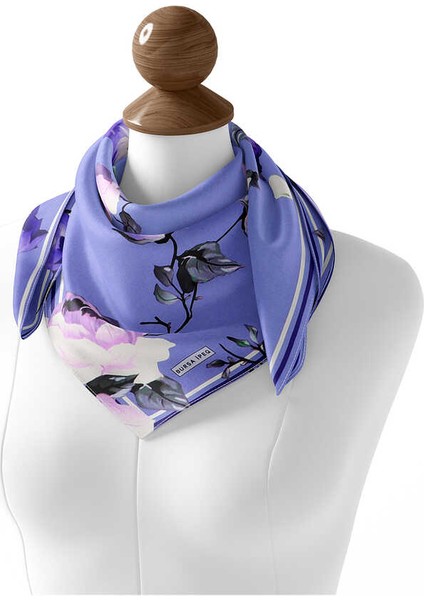 Lila Floral Twill Ipek Eşarp modelleri