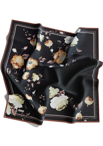 Siyah Floral Twill Ipek Eşarp fırsatları