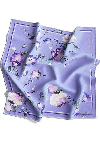 Lila Floral Twill Ipek Eşarp fırsatları