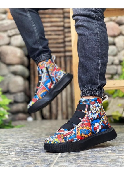 BA0142 Bantlı Erkek Yüksek Taban Popart Model Spor Bot