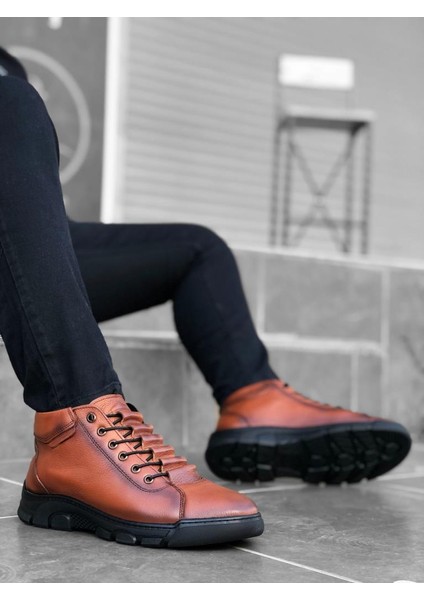 BA0213 Gizli Bağcıklı Deri Taba Erkek Yarım Bilek Bot modelleri