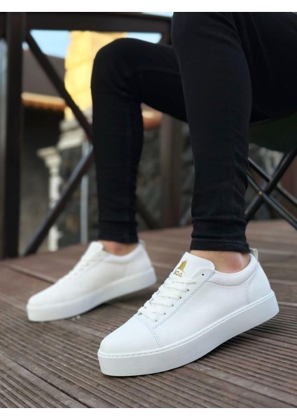 BA0104 Bağcıklı Beyaz Cilt Spor Klasik Erkek Ayakkabı