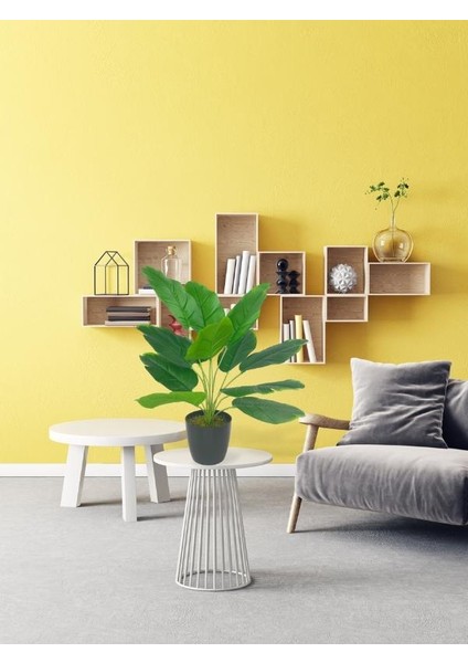 Yapay Çiçek Saksıda Yeşil Muz Yapraklı 12DAL 50CM Salon Çiçeği Yapay Bitki