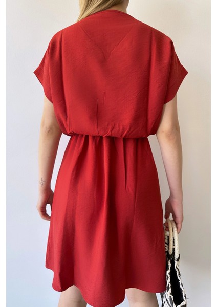 Kadın Mercan Kısa Kol, Kalp Yaka, Dokulu Desen, Bele Oturan, Aerobin Lastikli Bel Midi Elbise fırsatları