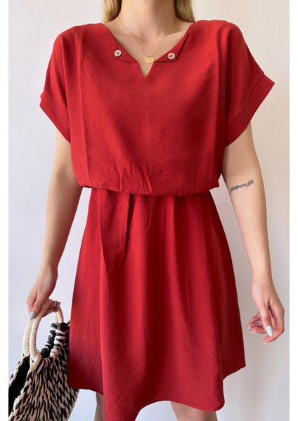 Kadın Mercan Kısa Kol, Kalp Yaka, Dokulu Desen, Bele Oturan, Aerobin Lastikli Bel Midi Elbise indirimleri