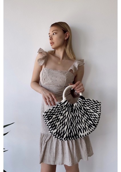 Kadın Taş Ince Askılı, Kare Yaka, Dantel/güpür Desen, A-Line Kalıp/kesim, Midi Fisto Elbise