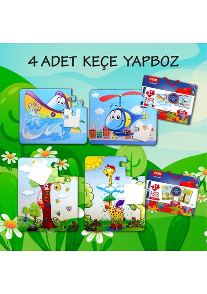 LISINYA247 4 Set - 48 Parça  Tekne , Helikopter ve Zürafa 3+ Keçe Yapboz - 3 Yaş Puzzle